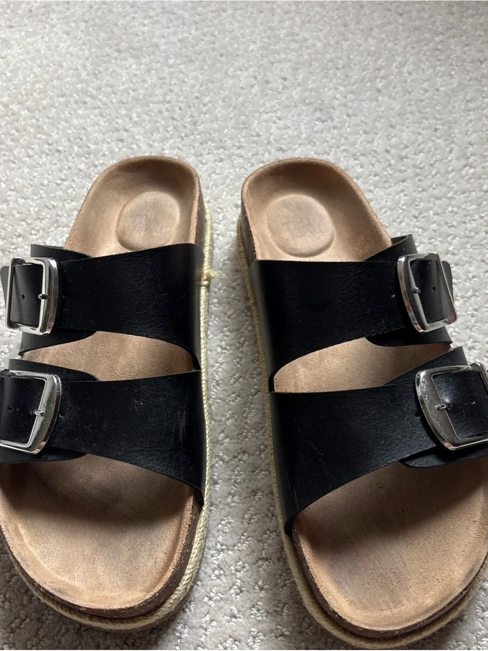 Time and Tru Black Double-Buckle Slide Sandals